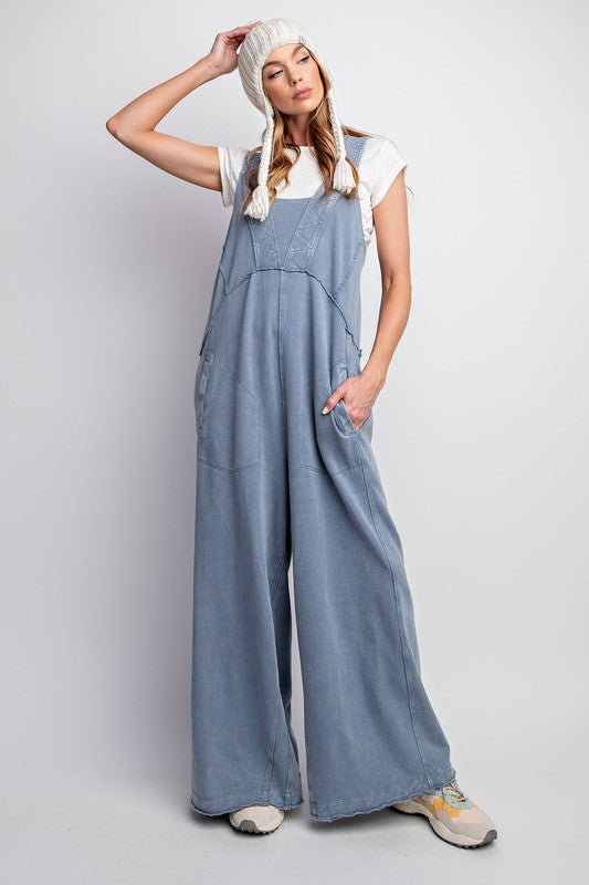 "Phoebe" Soft Mineral Washed Jumpsuit, Blue - The Katie Grace Boutique