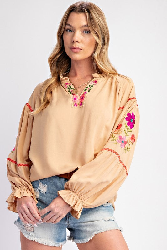 "Rosie" Embroidered Velvet Blouse