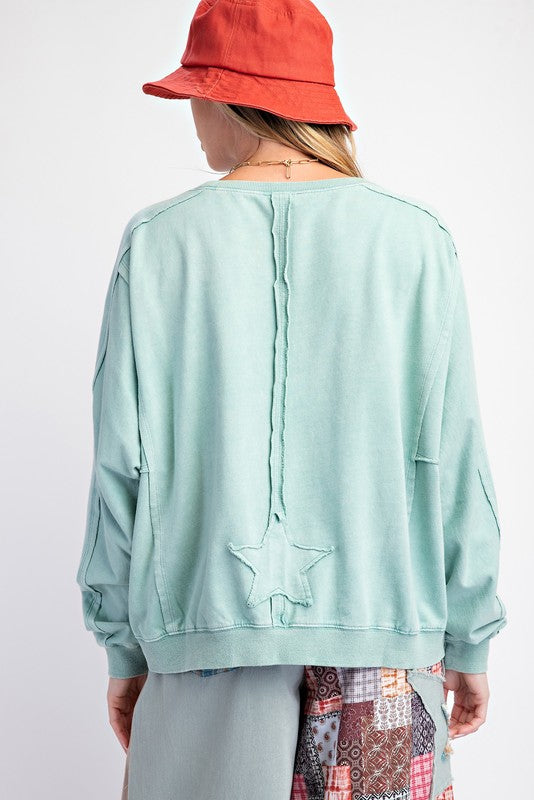 "Eva" Mineral Washed Pullover with Star Applique' - The Katie Grace Boutique