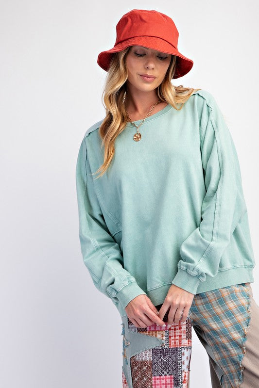 "Eva" Mineral Washed Pullover with Star Applique' - The Katie Grace Boutique