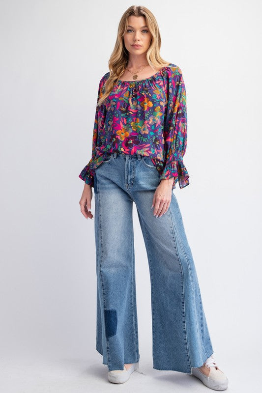 "Lacey" Floral Jewel Blouse - The Katie Grace Boutique