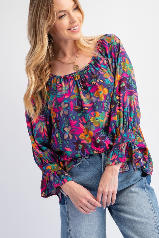 "Lacey" Floral Jewel Blouse - The Katie Grace Boutique