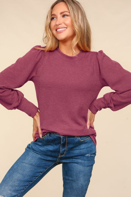 "Frances" Urban Ribbed Top, Burgundy - The Katie Grace Boutique