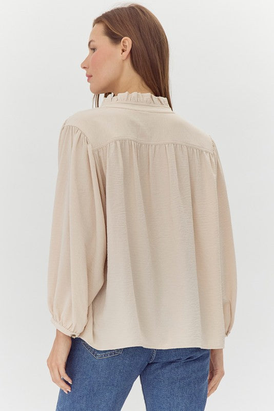 "Ada" Ruffled Collar Blouse - The Katie Grace Boutique