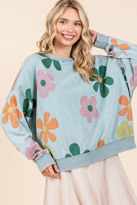 "Maddie" Mineral Washed Floral Pullover