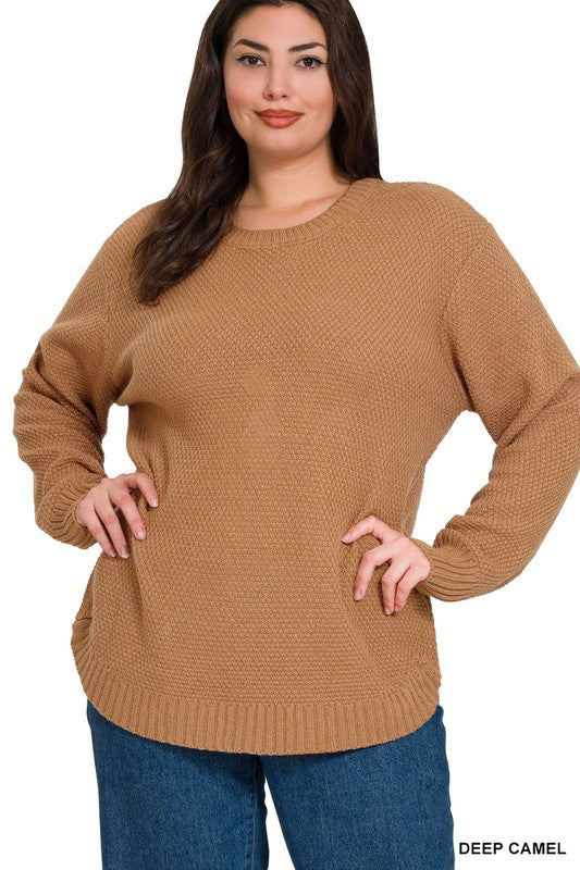 "Ellie" Rounded Hem Sweater, Plus - The Katie Grace Boutique