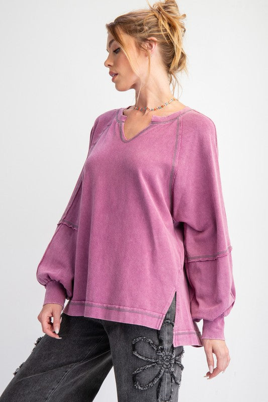 "Remi" Contrast Stitching Pullover - The Katie Grace Boutique