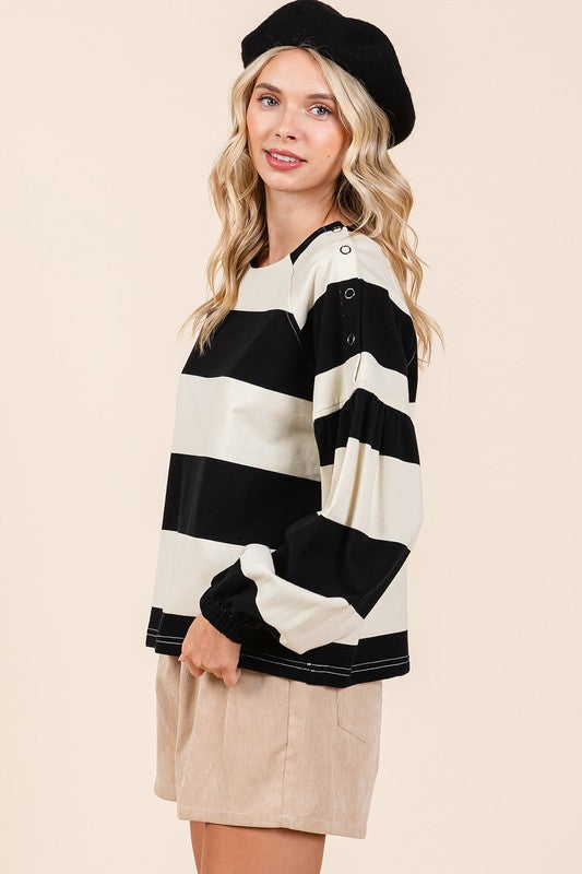 "Kassidy" Striped Top with Snap Detail