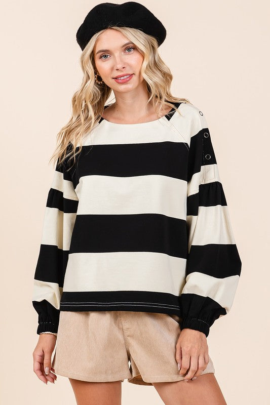 "Kassidy" Striped Top with Snap Detail