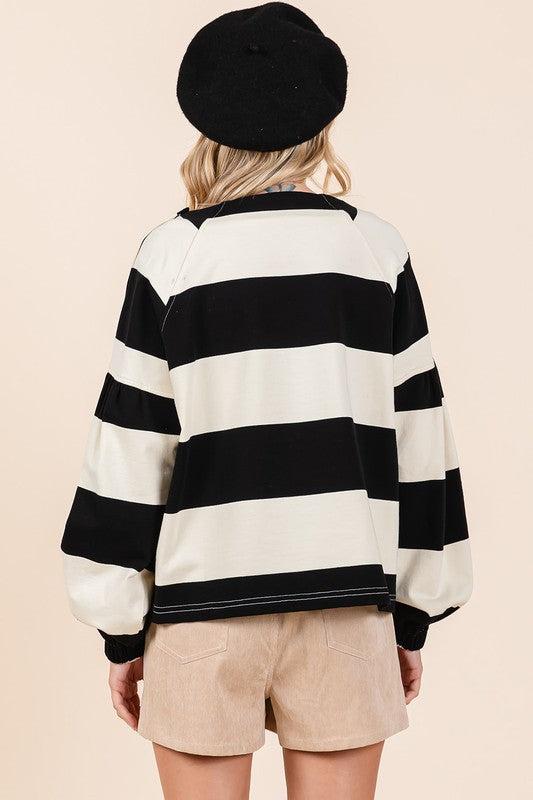 "Kassidy" Striped Top with Snap Detail