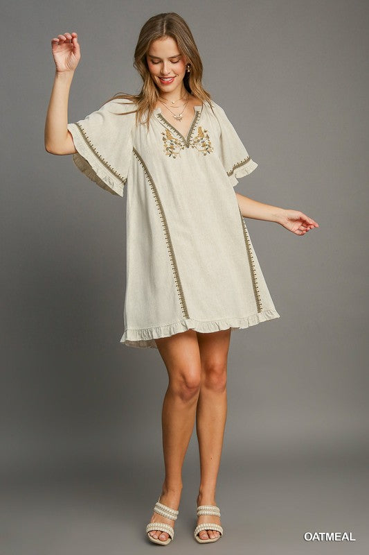 "Kimberly" Embroidered Linen Dress - The Katie Grace Boutique