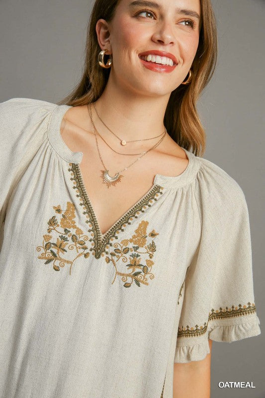 "Kimberly" Embroidered Linen Dress - The Katie Grace Boutique