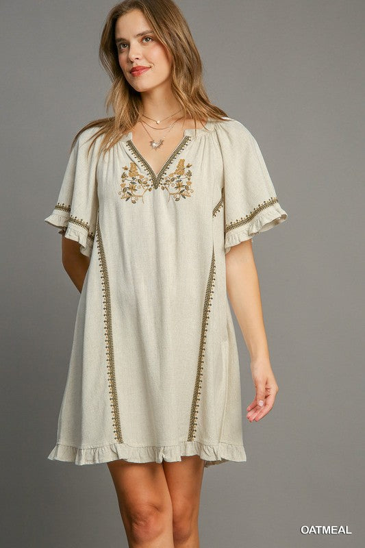 "Kimberly" Embroidered Linen Dress - The Katie Grace Boutique