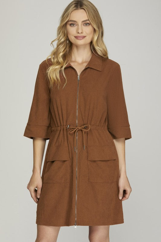 "Sadie" Zip Up Soft Corduroy Dress - The Katie Grace Boutique