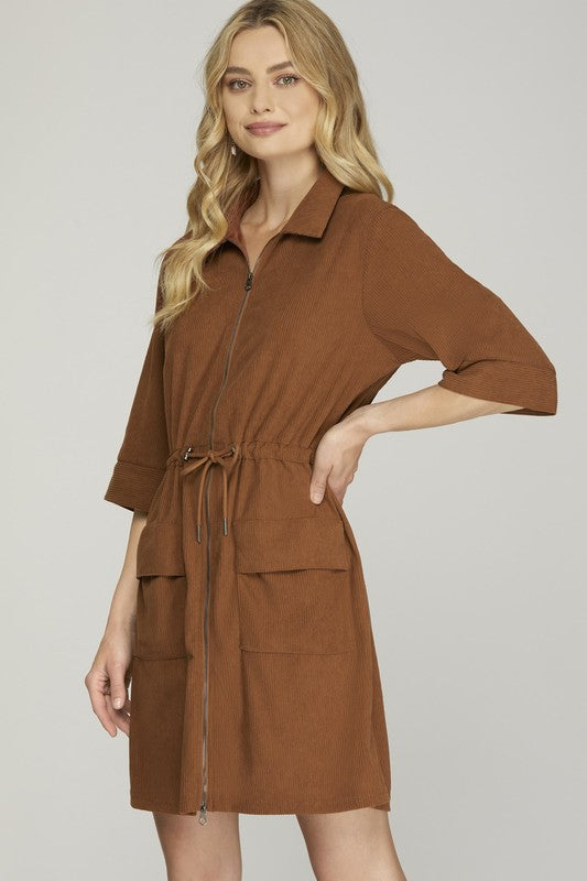 "Sadie" Zip Up Soft Corduroy Dress - The Katie Grace Boutique