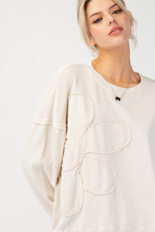 "Violet" Applique' Tonal Pullover - The Katie Grace Boutique