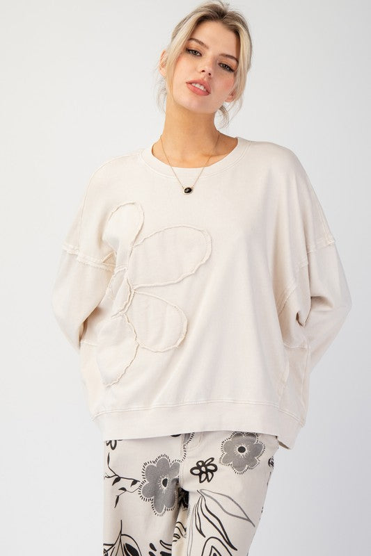 "Violet" Applique' Tonal Pullover - The Katie Grace Boutique