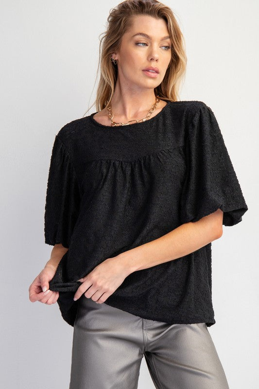 "Ruby" Burnout Velvet Blouse - The Katie Grace Boutique