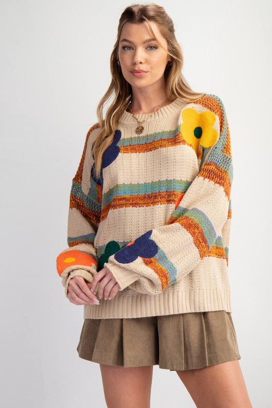 "Penelope" Striped and Floral Sweater - The Katie Grace Boutique