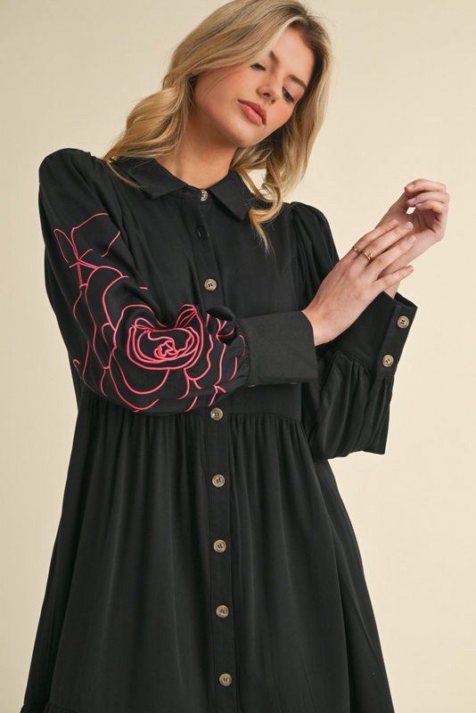 "Melanie" Embroidered Sleeve Midi Dress - The Katie Grace Boutique