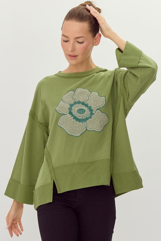 "Amber" Applique Pullover, Green - The Katie Grace Boutique