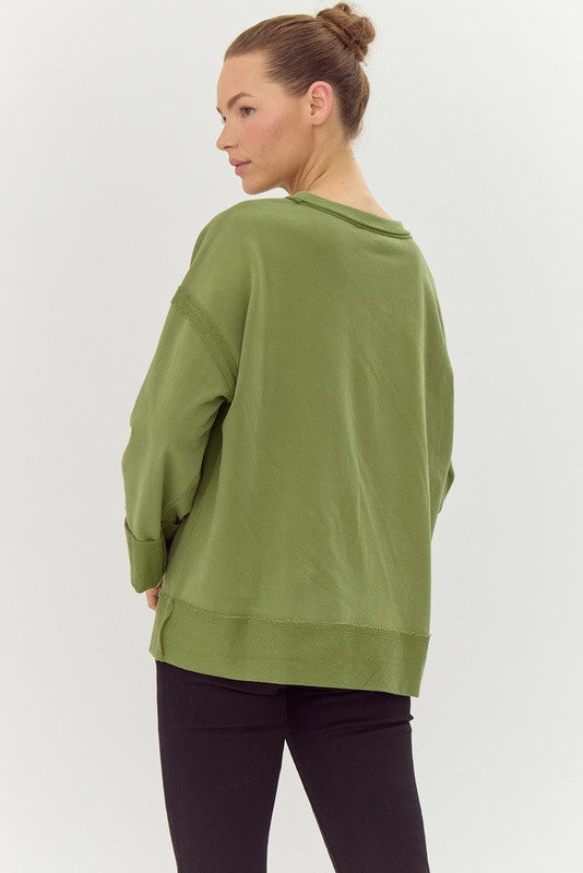 "Amber" Applique Pullover, Green - The Katie Grace Boutique