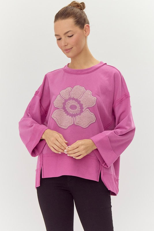 "Amber" Applique' Pullover, Violet - The Katie Grace Boutique