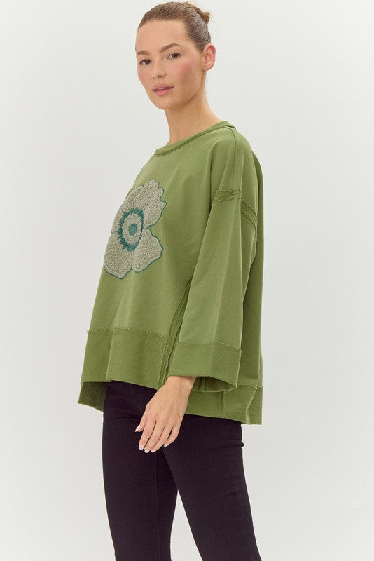 "Amber" Applique Pullover, Green - The Katie Grace Boutique