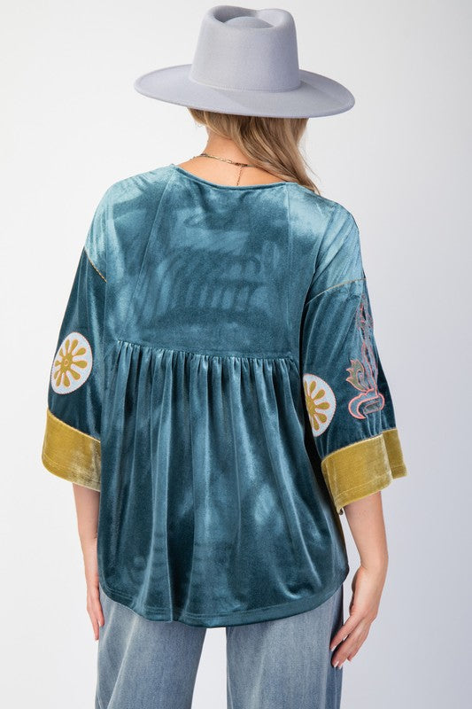 "Samantha" Embroidered Velvet Blouse