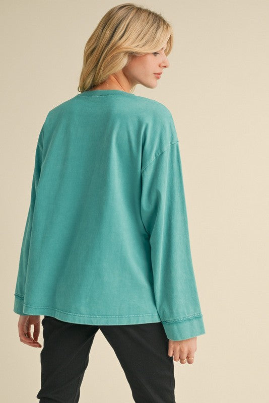 "Frankie" Mineral Washed Top, Teal - The Katie Grace Boutique