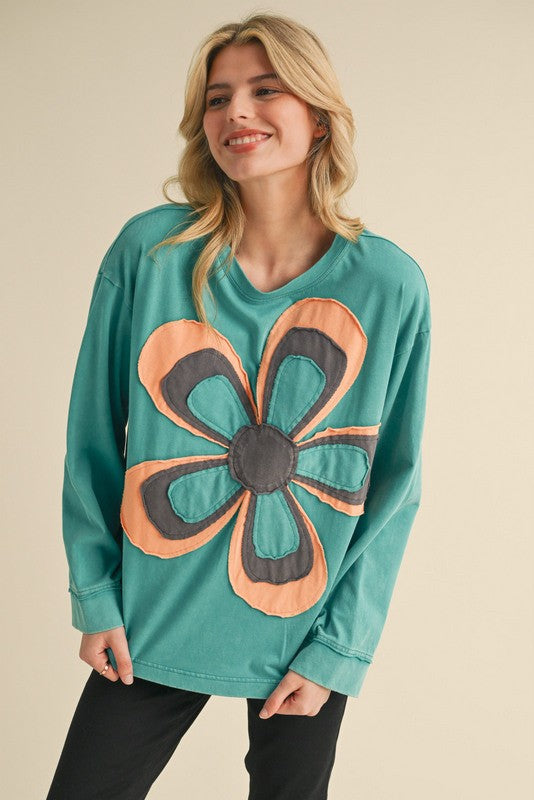 "Frankie" Mineral Washed Top, Teal - The Katie Grace Boutique