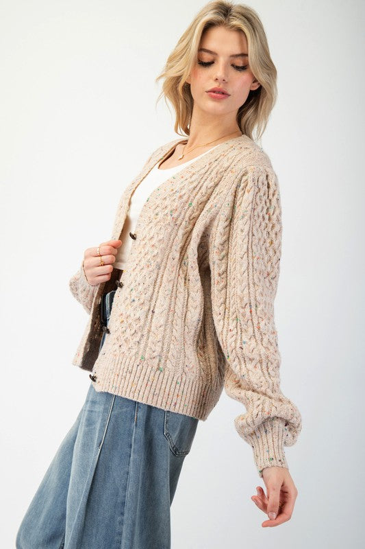 "Lucy" Speckled Oatmeal Cardigan