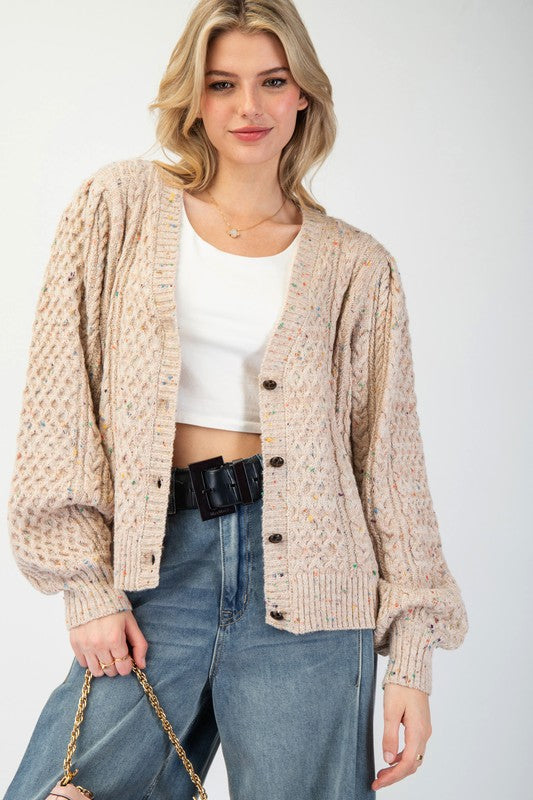 "Lucy" Speckled Oatmeal Cardigan