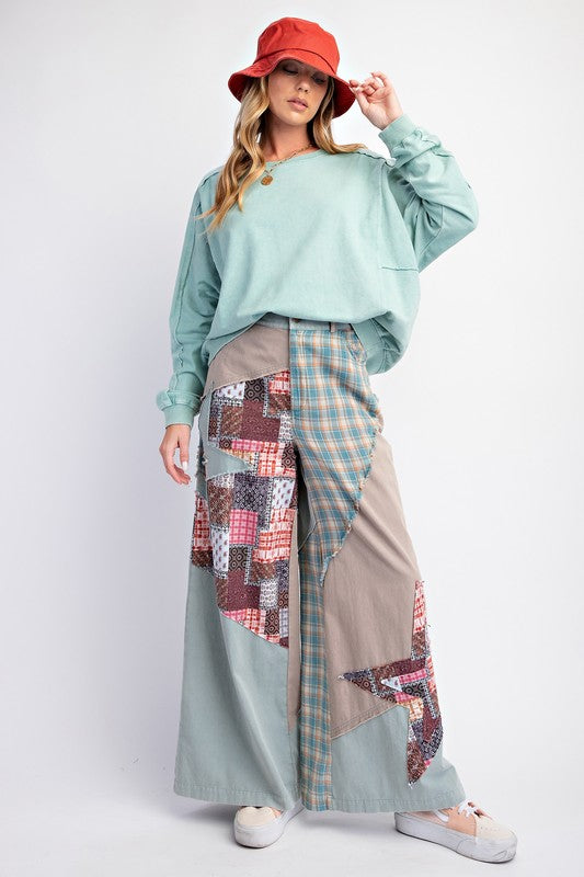 "Ava" Patchwork Wide Leg Pants - The Katie Grace Boutique