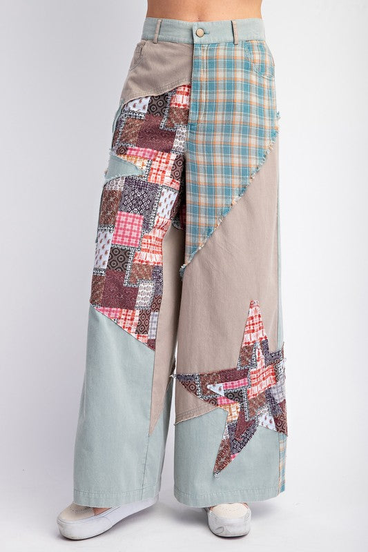 "Ava" Patchwork Wide Leg Pants - The Katie Grace Boutique