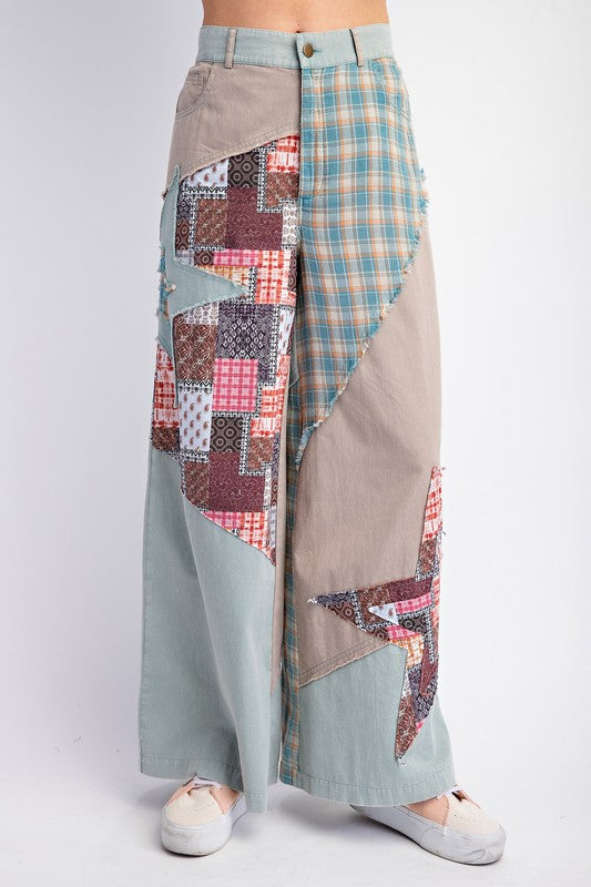 "Ava" Patchwork Wide Leg Pants - The Katie Grace Boutique