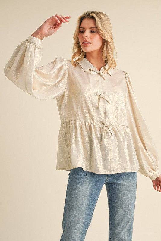 "Daphne" Shimmer Blouse - The Katie Grace Boutique