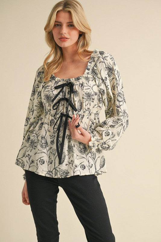 "Joan" Botanical Print Blouse - The Katie Grace Boutique