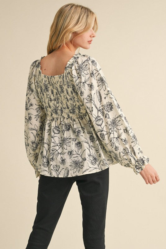 "Joan" Botanical Print Blouse - The Katie Grace Boutique