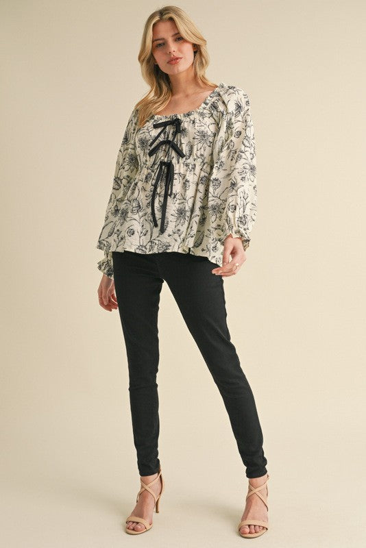 "Joan" Botanical Print Blouse - The Katie Grace Boutique