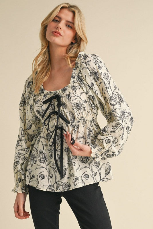 "Joan" Botanical Print Blouse - The Katie Grace Boutique