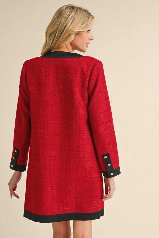 "Margot" Tweed Dress, Red