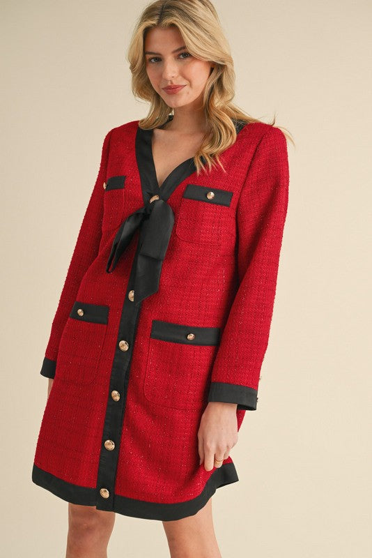 "Margot" Tweed Dress, Red