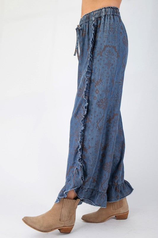 "Giana" Patterned Tencel Pants - The Katie Grace Boutique