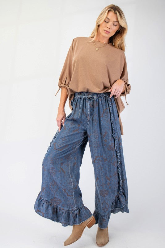 "Giana" Patterned Tencel Pants - The Katie Grace Boutique