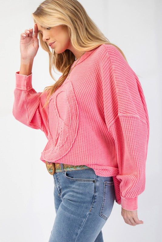 "Kylie" Waffle Knit Peace Top, 3 colors - The Katie Grace Boutique