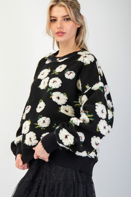 "Millie" Textured Floral Pullover - The Katie Grace Boutique