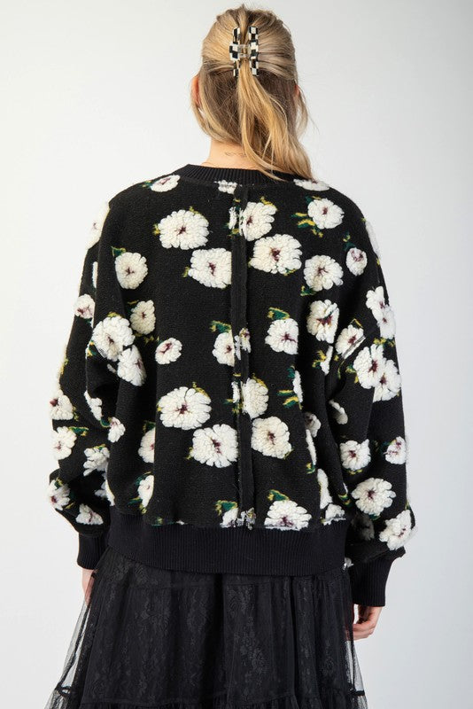 "Millie" Textured Floral Pullover - The Katie Grace Boutique