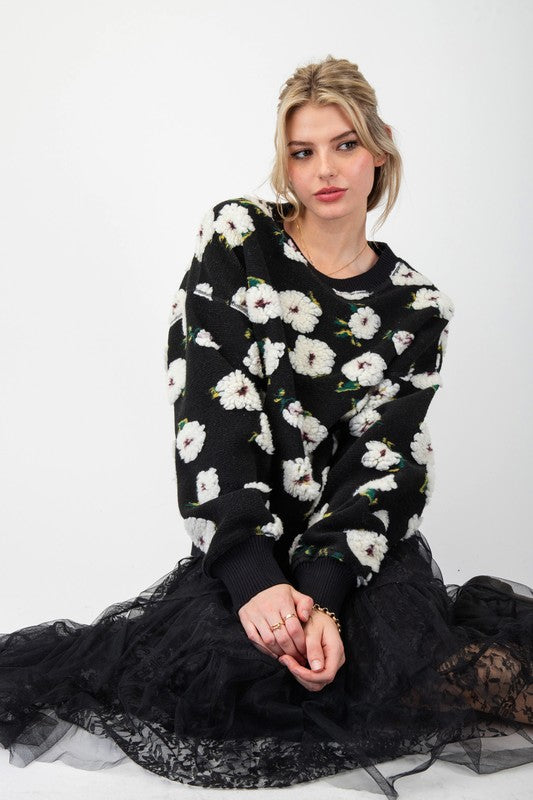 "Millie" Textured Floral Pullover - The Katie Grace Boutique