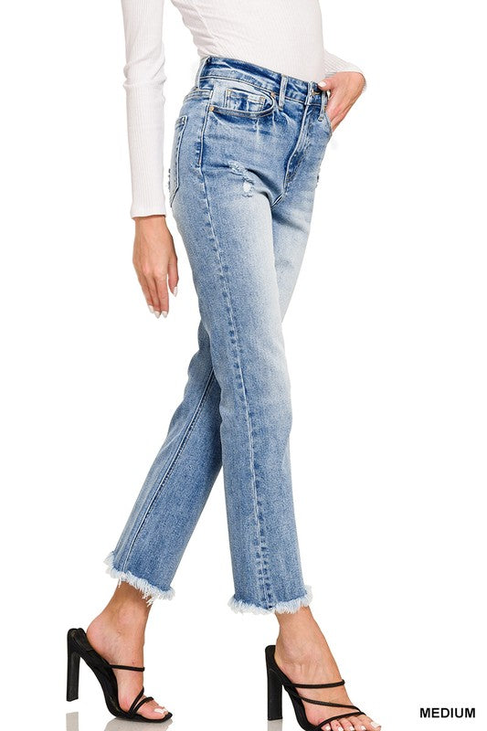 "Natalie" High Rise Straight Leg Cropped Jeans - The Katie Grace Boutique